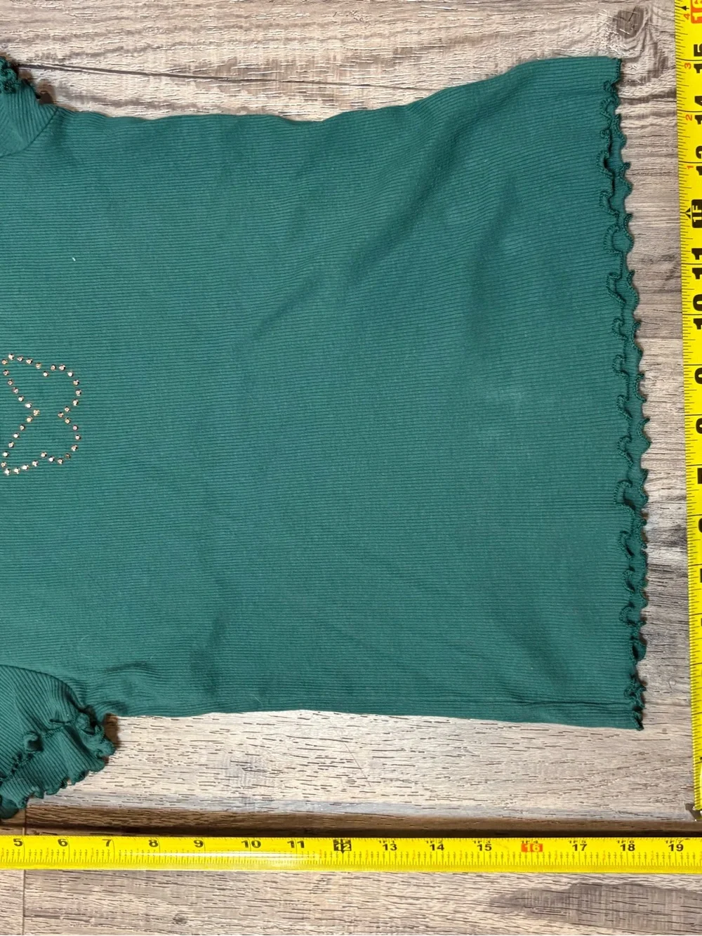 Girls - GAP Teal Short-Sleeve Ribbed Top with Rhinestone Butterfly Size- XL
